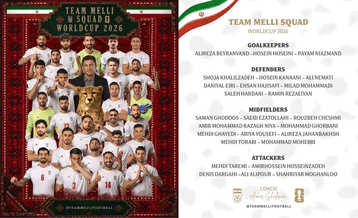 Team Melli has announced its final 26-man squad for the 2026 World Cup.